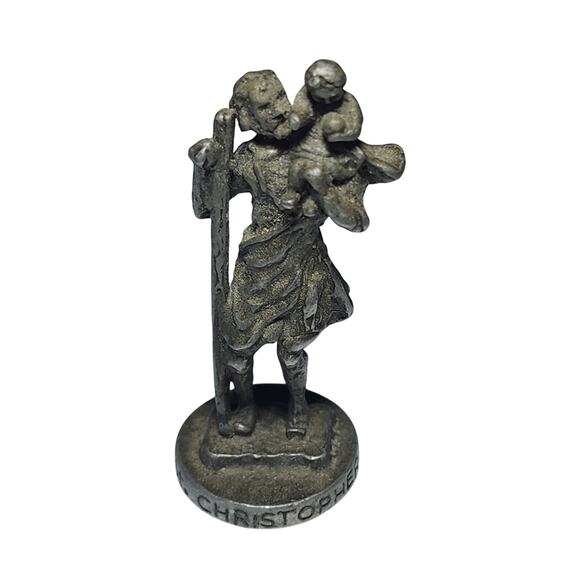Miniature St. Christopher Religious Sculpture pewter Quebec 1 7/8" Antique - Picture 2 of 6